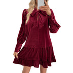 Elegantes Samt-Minijur mit langen Ärmeln und Schleifendetail für Damen-Velnorah