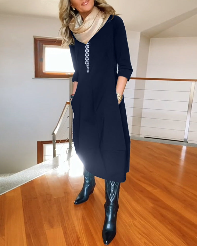 Elegantes Vintage Maxi-Kleid für Frauen mit Taschen-Velnorah