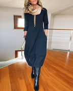 Elegantes Vintage Maxi-Kleid für Frauen mit Taschen-Velnorah