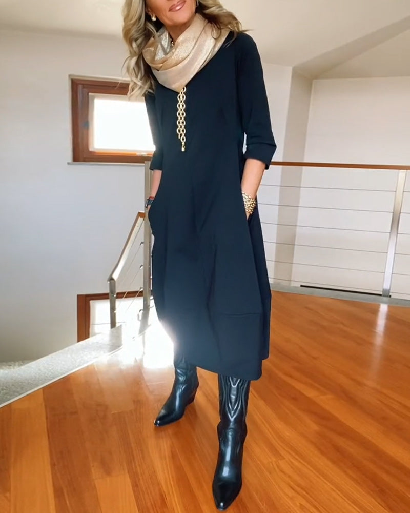 Elegantes Vintage Maxi-Kleid für Frauen mit Taschen-Velnorah