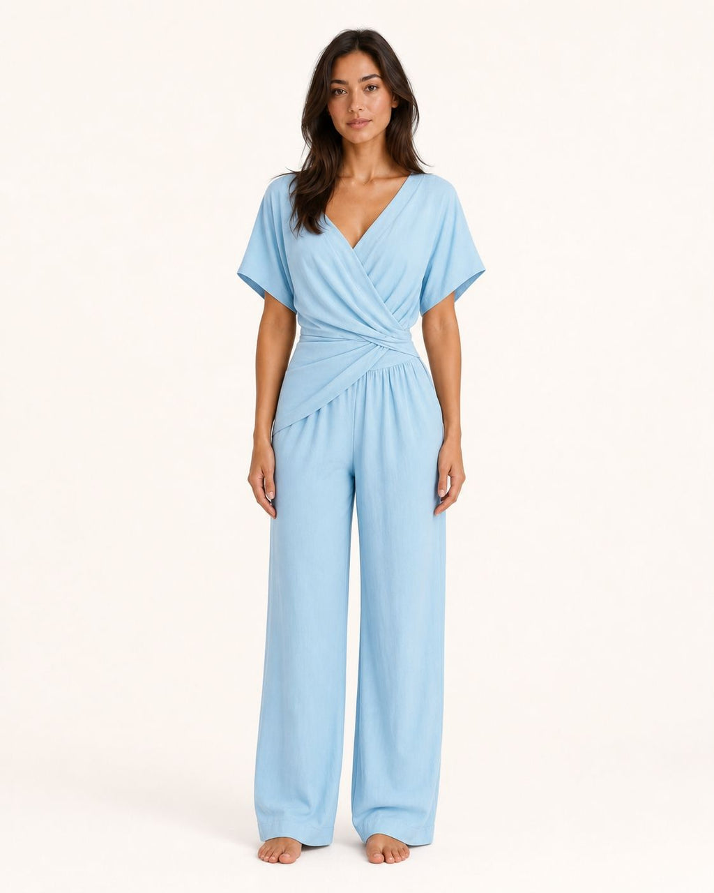 Damen Eleganter mit Wickeloptik und breiten Beinen Velnorah - front-cover-blue