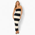 Gestreifte Maxi-Jurk Damen Strapless Schwarz Creme-Velnorah