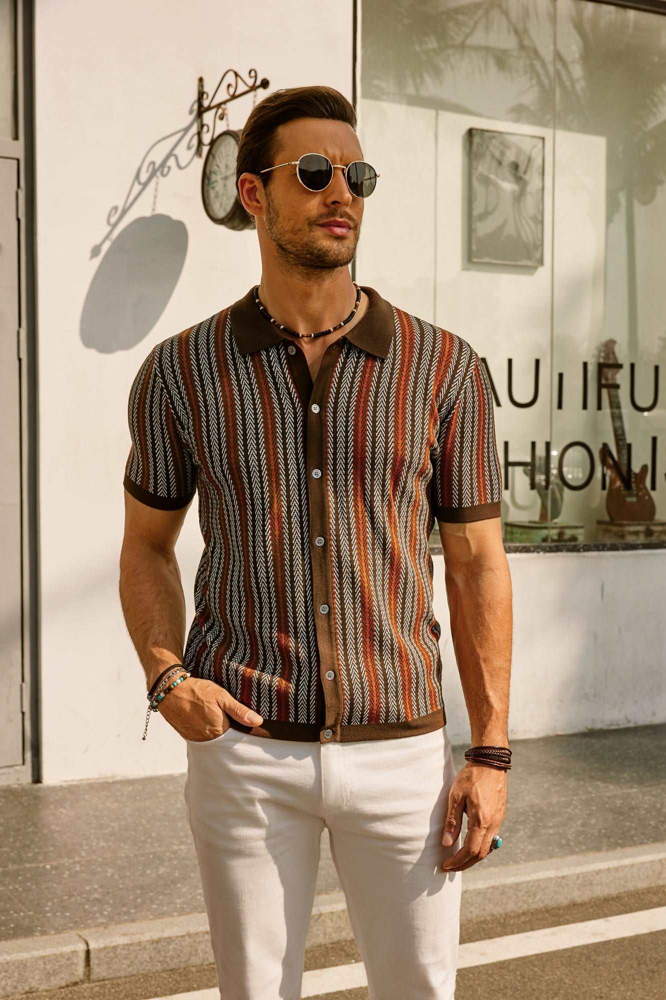 Gestreiftes Poloshirt Herren Kurzarm Casual-Velnorah