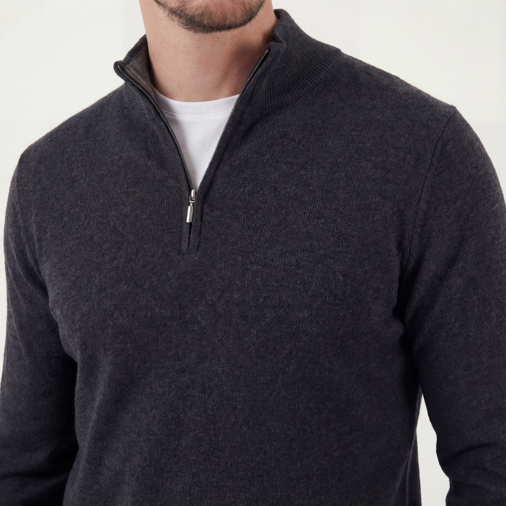 Halb-Reißverschluss Pullover Herren Rundhals Casual Layering-Velnorah