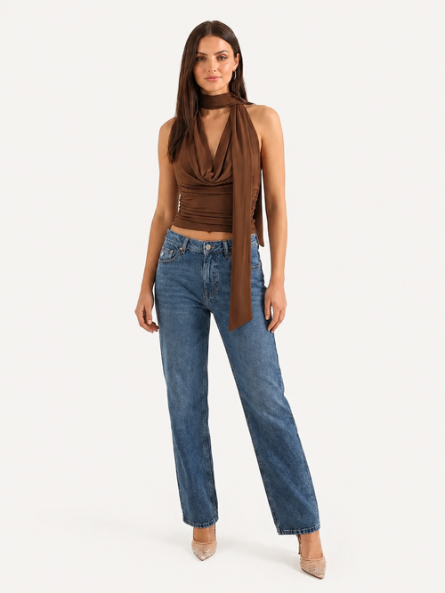 Halsband Top Damen V-Ausschnitt Lange Ärmel Casual-Velnorah