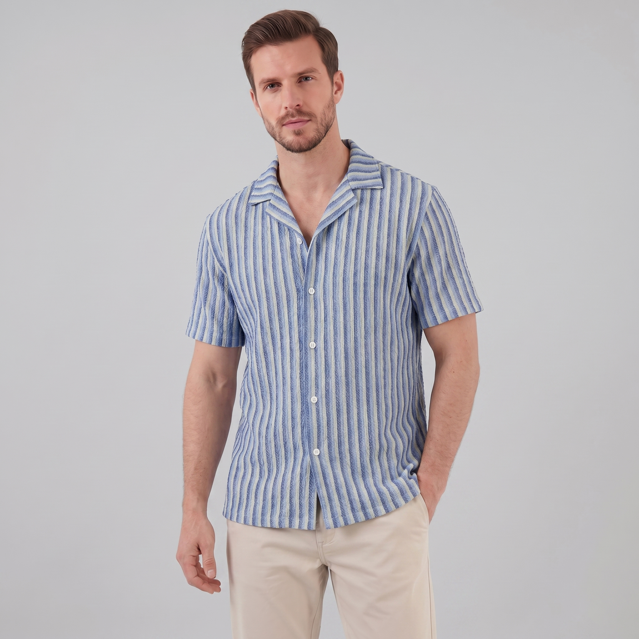Hemd Herren Vertikale Streifen Resort Casual Sommer-Velnorah