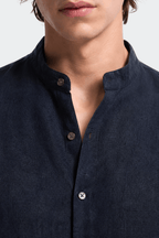 Hemd mit Stehkragen Herren Leinen Casual Sommer-Velnorah