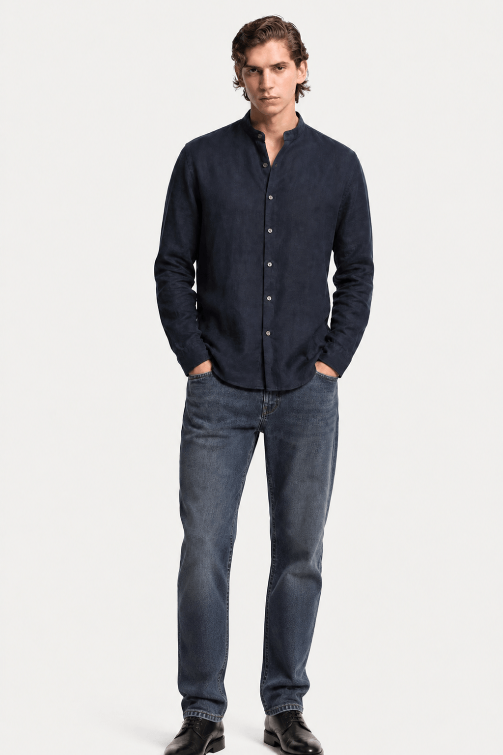 Hemd mit Stehkragen Herren Leinen Casual Sommer-Velnorah