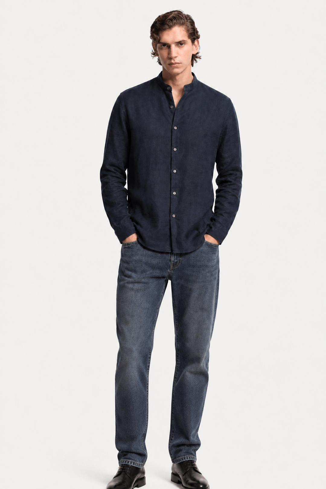 Hemd mit Stehkragen Herren Leinen Casual Sommer-Velnorah