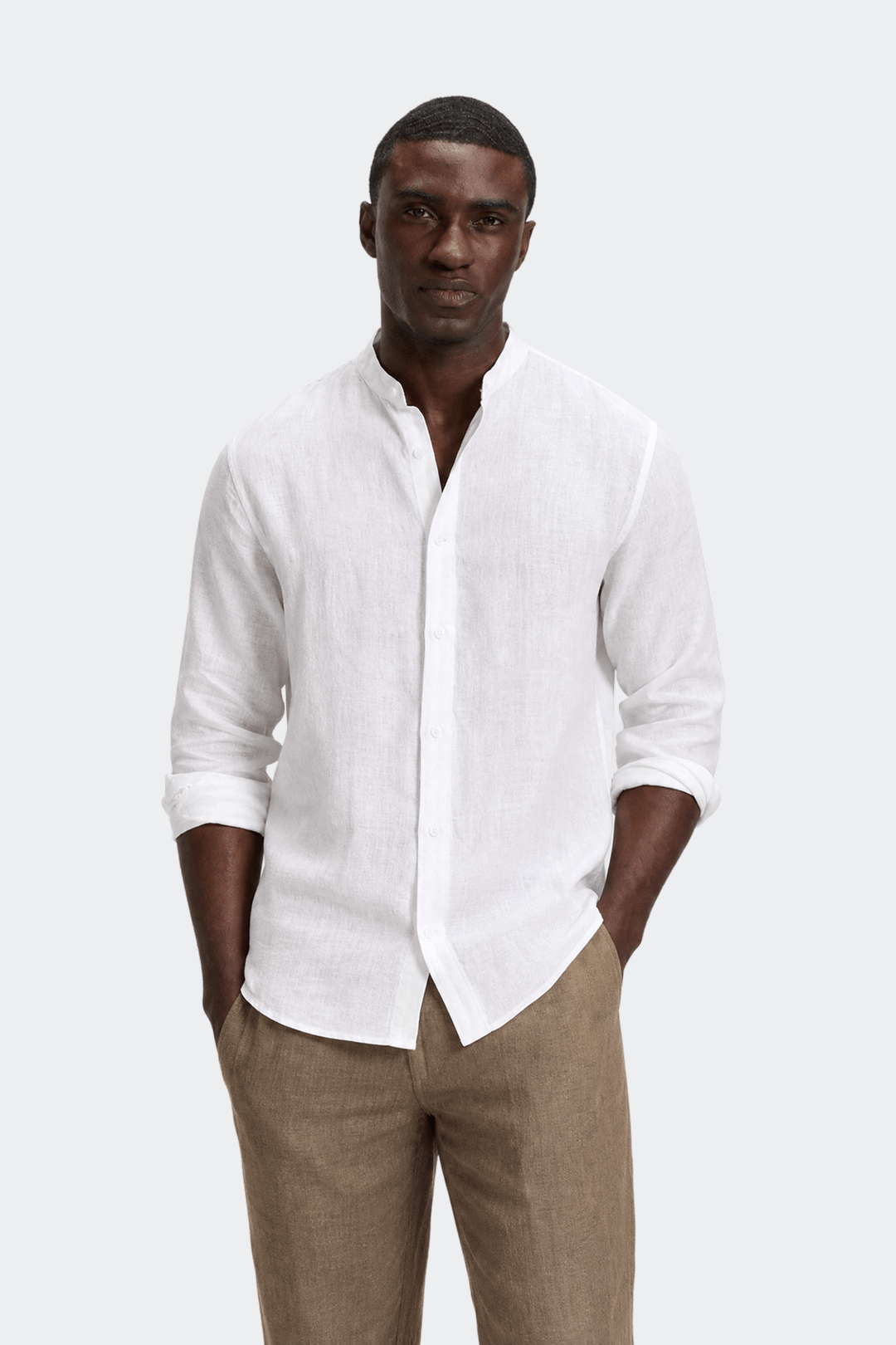 Hemd mit Stehkragen Herren Leinen Casual Sommer-Velnorah