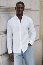 Hemd mit Stehkragen Herren Leinen Casual Sommer-Velnorah