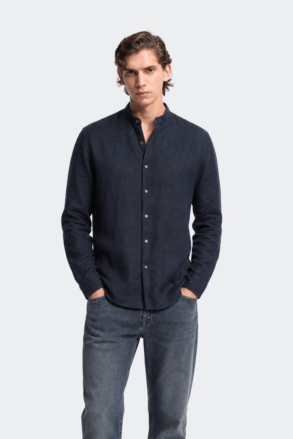 Hemd mit Stehkragen Herren Leinen Casual Sommer-Velnorah
