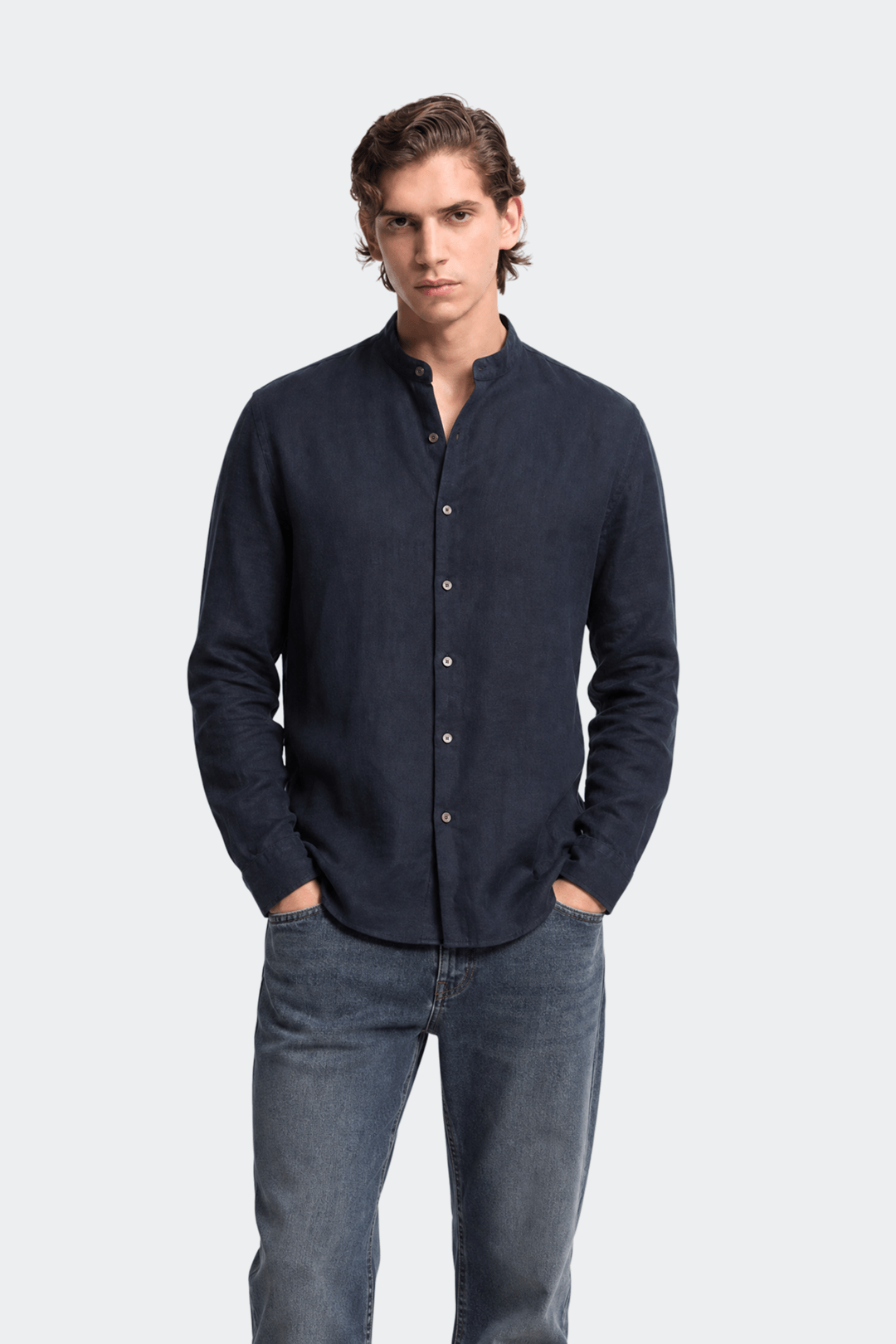 Hemd mit Stehkragen Herren Leinen Casual Sommer-Velnorah