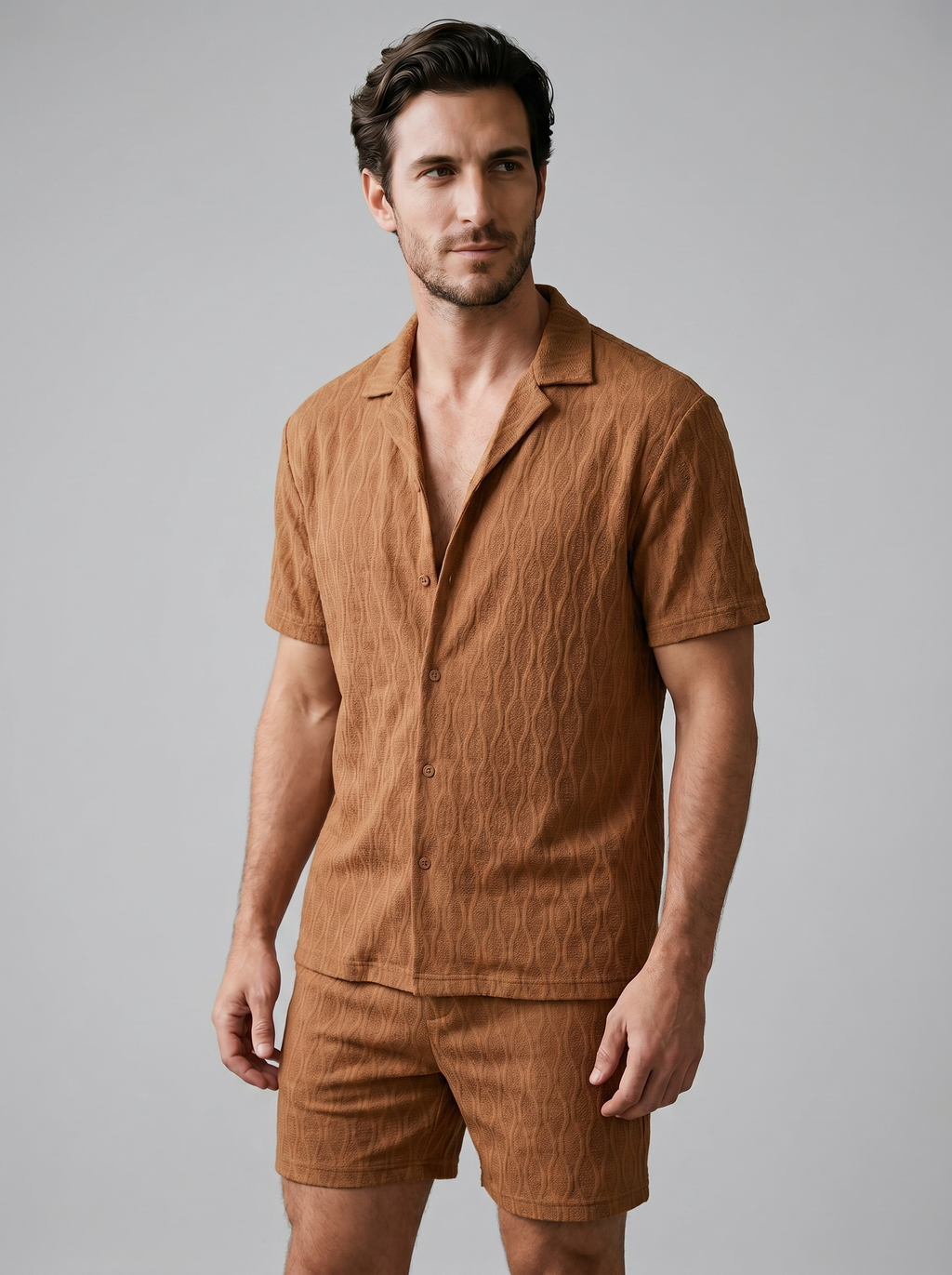 Herren Camp Shirt Shorts Jacquard Wave Sommer-Velnorah