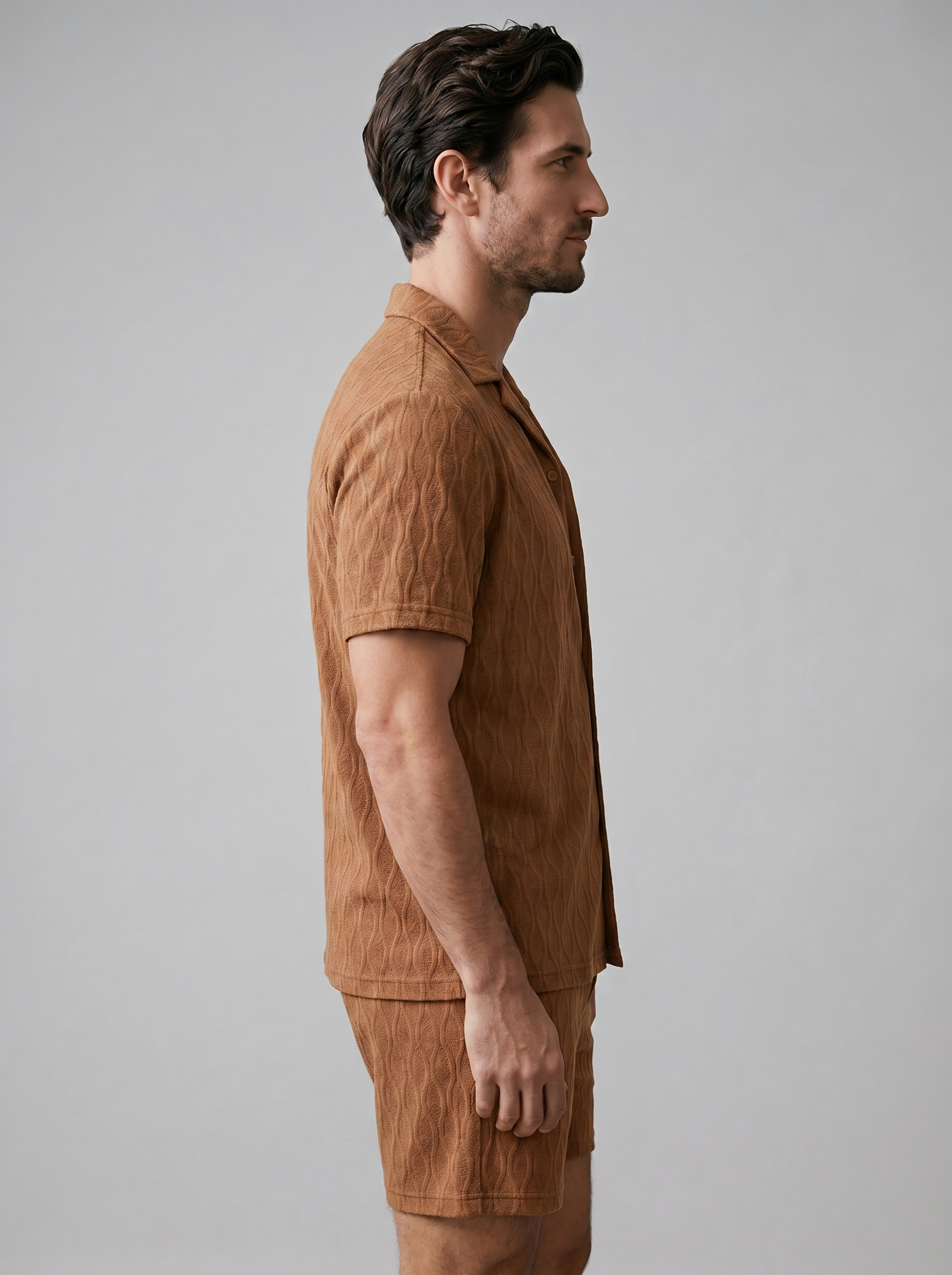 Herren Camp Shirt Shorts Jacquard Wave Sommer-Velnorah