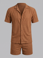Herren Camp Shirt Shorts Jacquard Wave Sommer-Velnorah