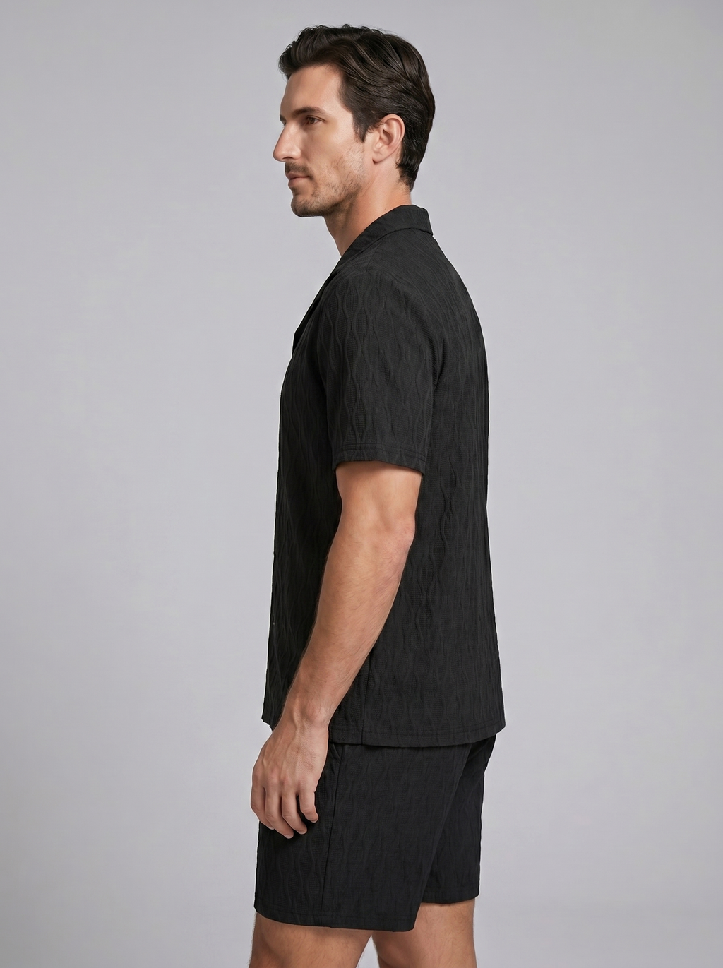 Herren Camp Shirt Shorts Jacquard Wave Sommer-Velnorah