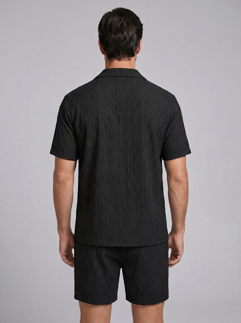 Herren Camp Shirt Shorts Jacquard Wave Sommer-Velnorah