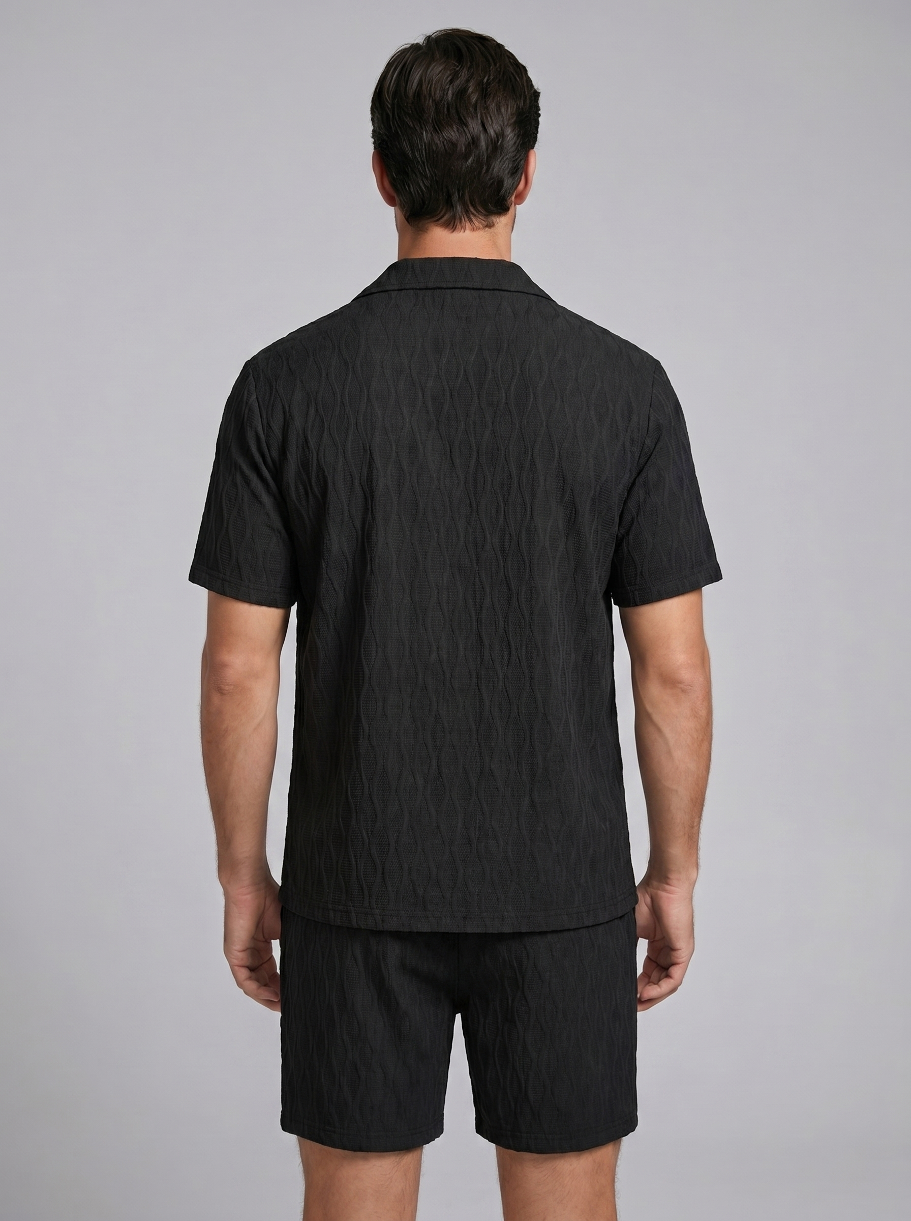 Herren Camp Shirt Shorts Jacquard Wave Sommer-Velnorah