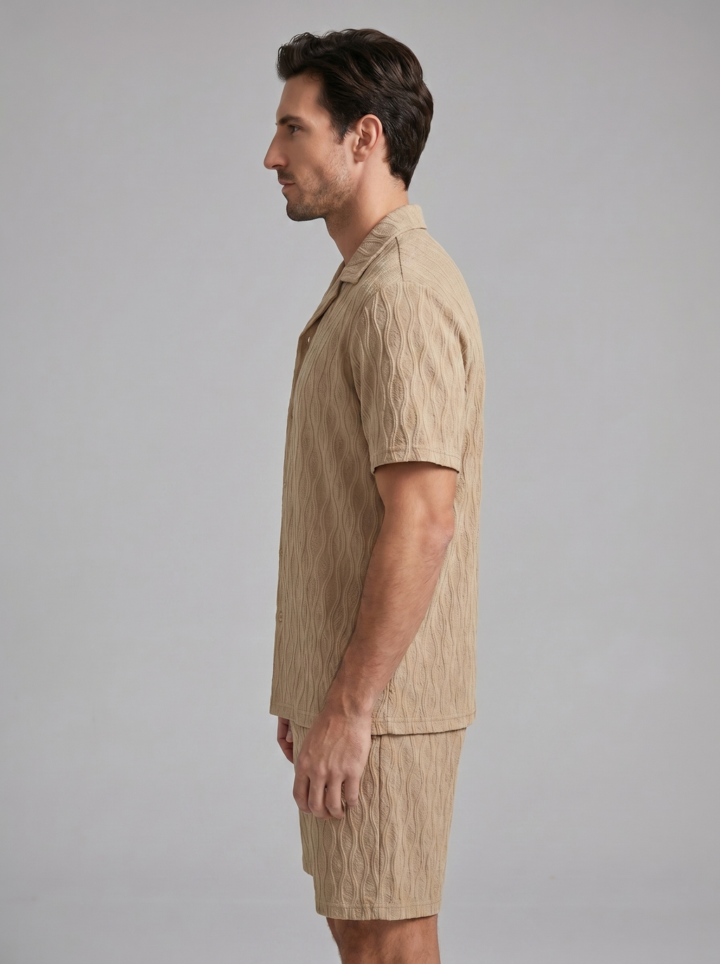 Herren Camp Shirt Shorts Jacquard Wave Sommer-Velnorah