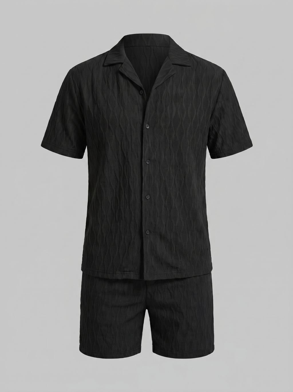 Herren Camp Shirt Shorts Jacquard Wave Sommer-Velnorah