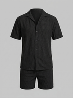 Herren Camp Shirt Shorts Jacquard Wave Sommer-Velnorah