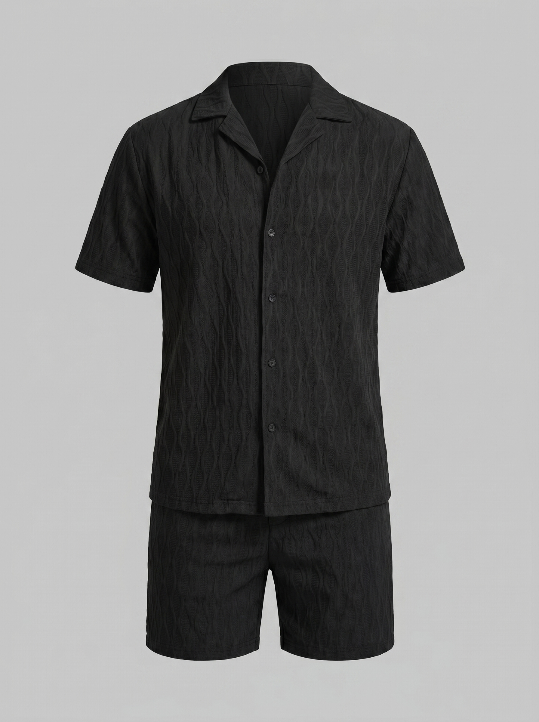 Herren Camp Shirt Shorts Jacquard Wave Sommer-Velnorah