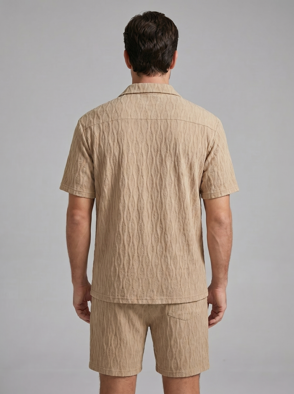 Herren Camp Shirt Shorts Jacquard Wave Sommer-Velnorah