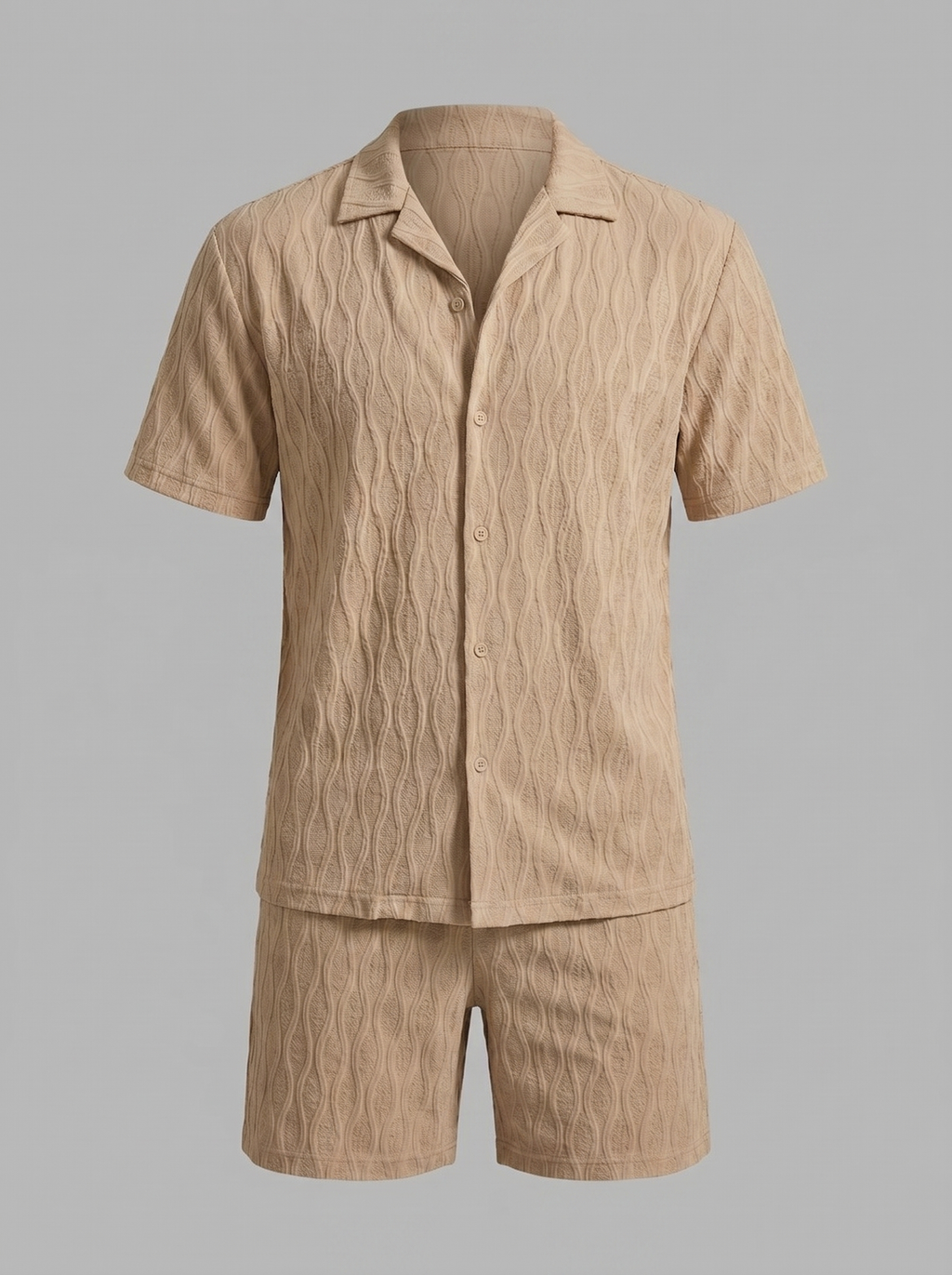 Herren Camp Shirt Shorts Jacquard Wave Sommer-Velnorah