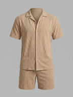 Herren Camp Shirt Shorts Jacquard Wave Sommer-Velnorah