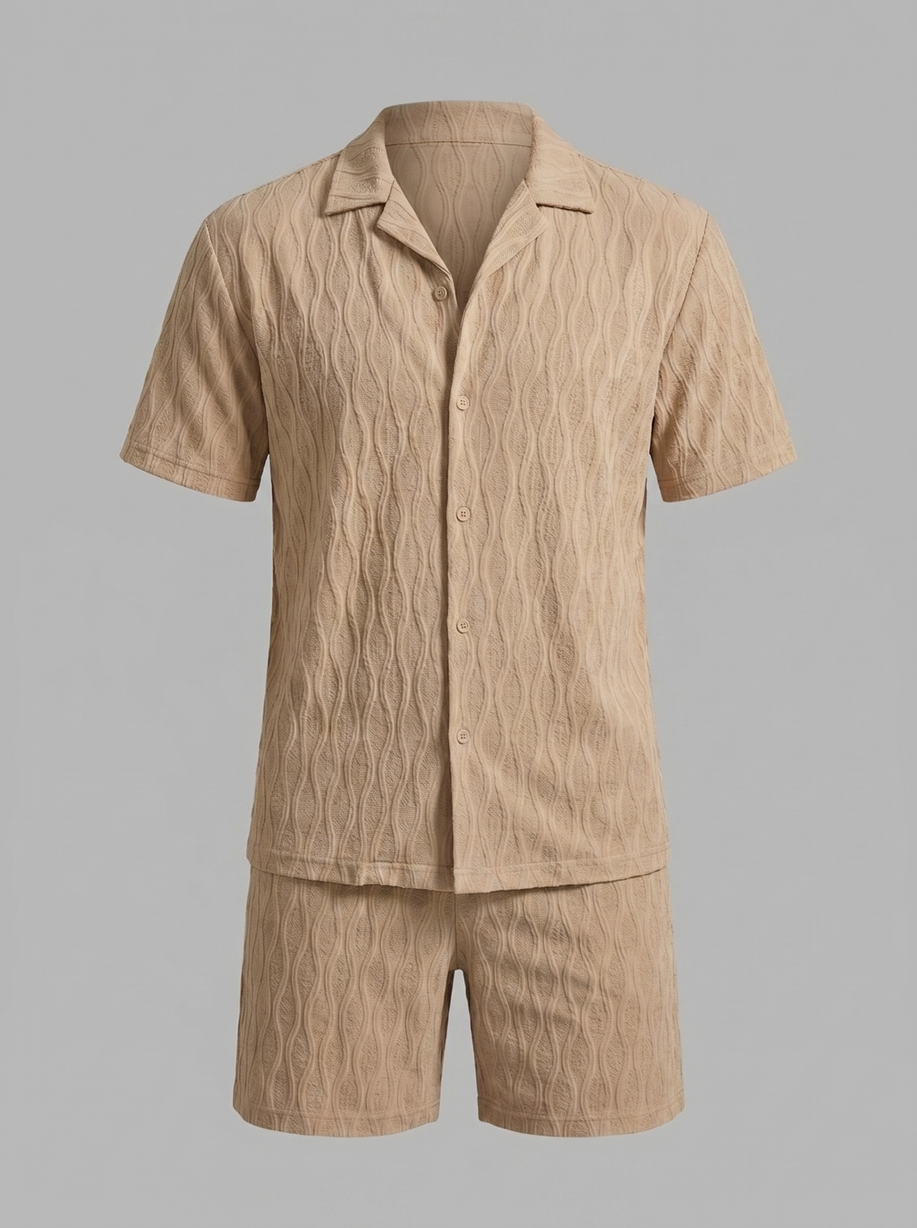 Herren Camp Shirt Shorts Jacquard Wave Sommer-Velnorah