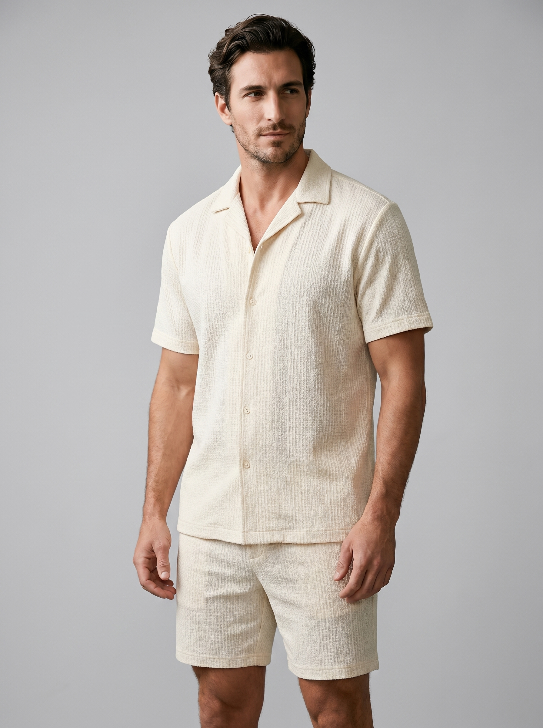 Herren Camp Shirt Shorts Jacquard Wave Sommer-Velnorah