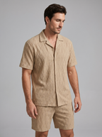 Herren Camp Shirt Shorts Jacquard Wave Sommer-Velnorah