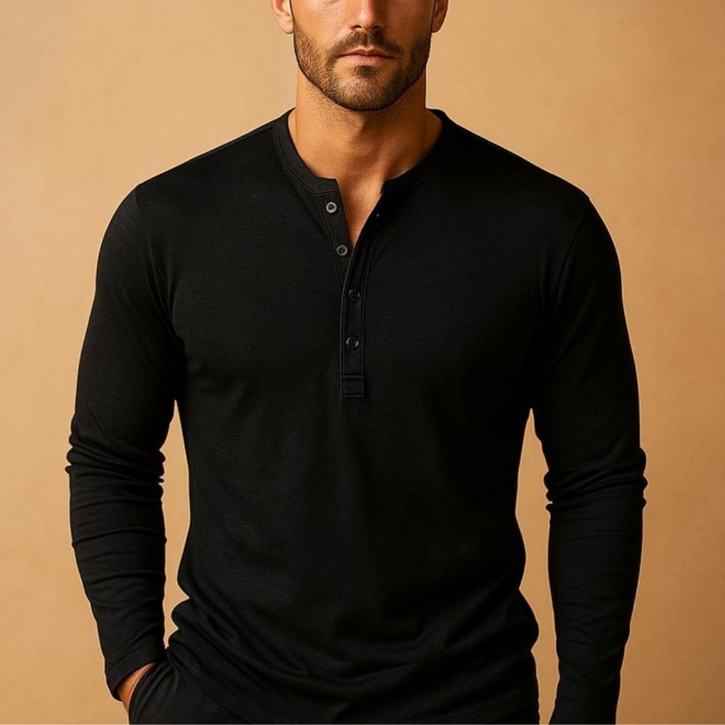 Herren Henley-Shirt Lange Ärmel Freizeitoberteil mit Knöpfen Komfort-Velnorah