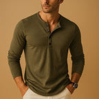 Herren Henley-Shirt Lange Ärmel Freizeitoberteil mit Knöpfen Komfort-Velnorah