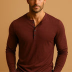 Herren Henley-Shirt Lange Ärmel Freizeitoberteil mit Knöpfen Komfort-Velnorah