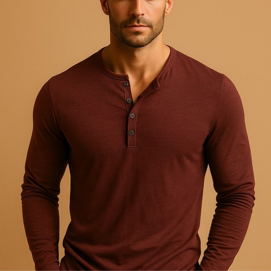 Herren Henley-Shirt Lange Ärmel Freizeitoberteil mit Knöpfen Komfort-Velnorah