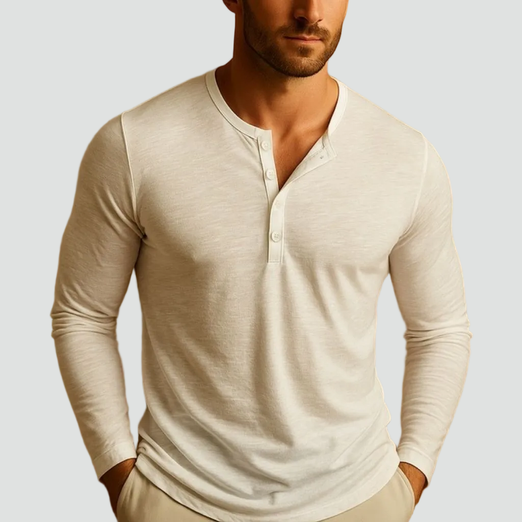 Herren Henley-Shirt Lange Ärmel Freizeitoberteil mit Knöpfen Komfort-Velnorah