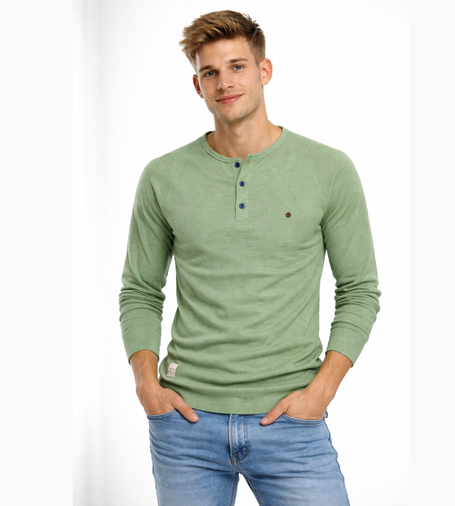 Herren Henley Shirt Lange Ärmel Knöpfe Casual Streetwear Basic-Velnorah