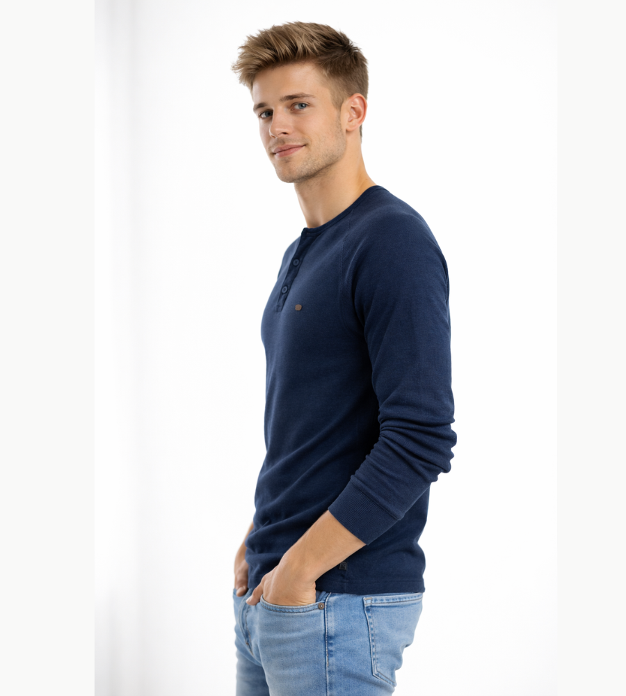 Herren Henley Shirt Lange Ärmel Knöpfe Casual Streetwear Basic-Velnorah