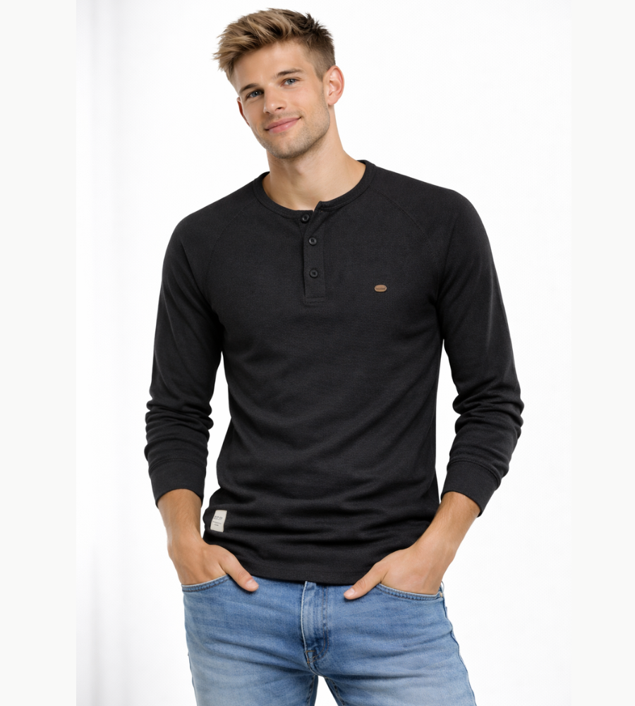 Herren Henley Shirt Lange Ärmel Knöpfe Casual Streetwear Basic-Velnorah