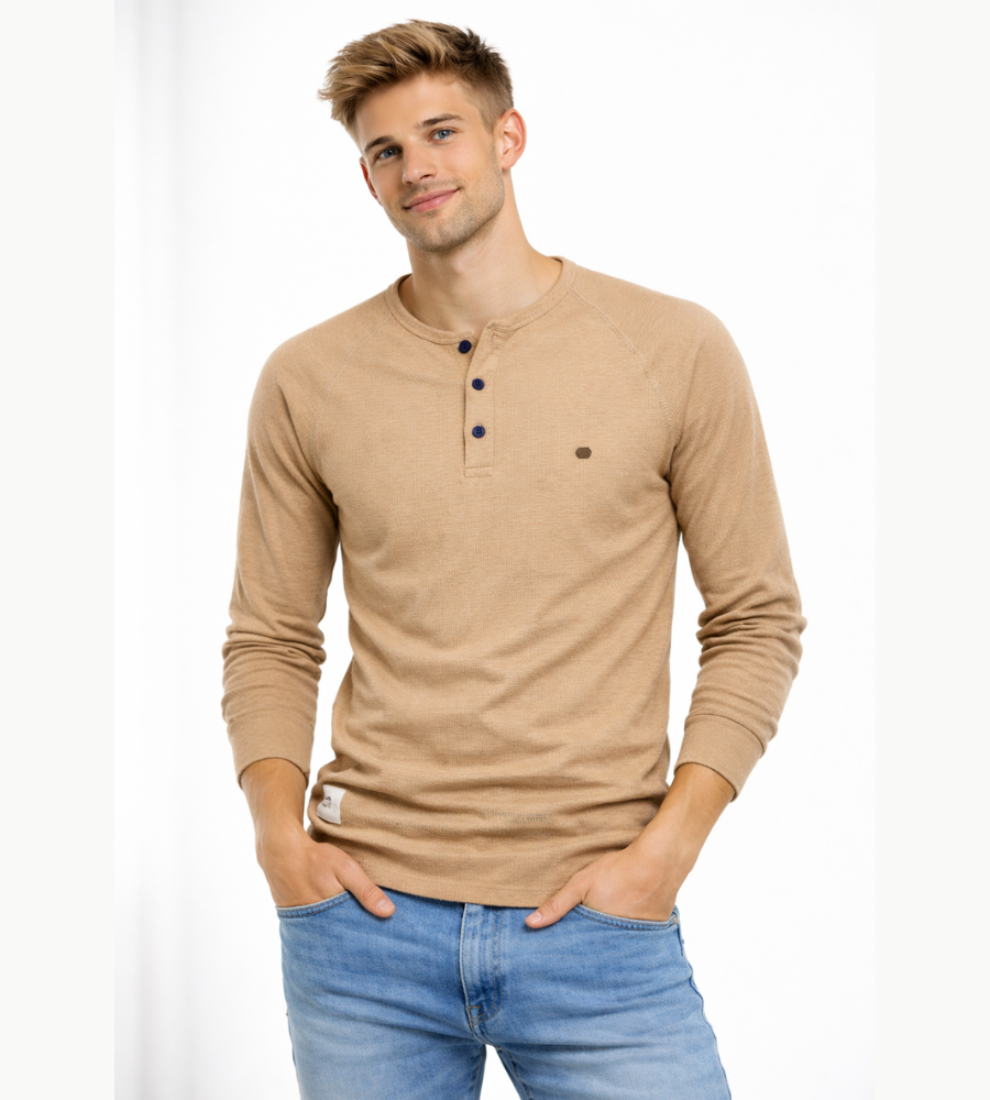 Herren Henley Shirt Lange Ärmel Knöpfe Casual Streetwear Basic-Velnorah