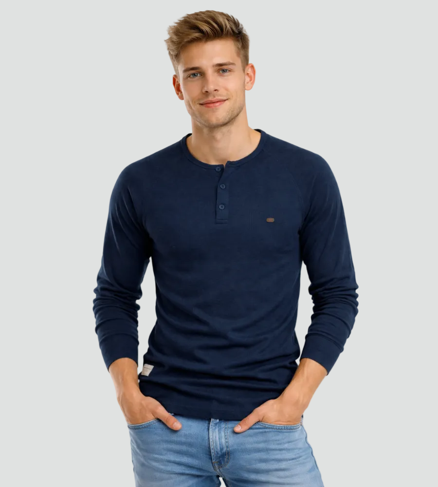 Herren Henley Shirt Lange Ärmel Knöpfe Casual Streetwear Basic-Velnorah