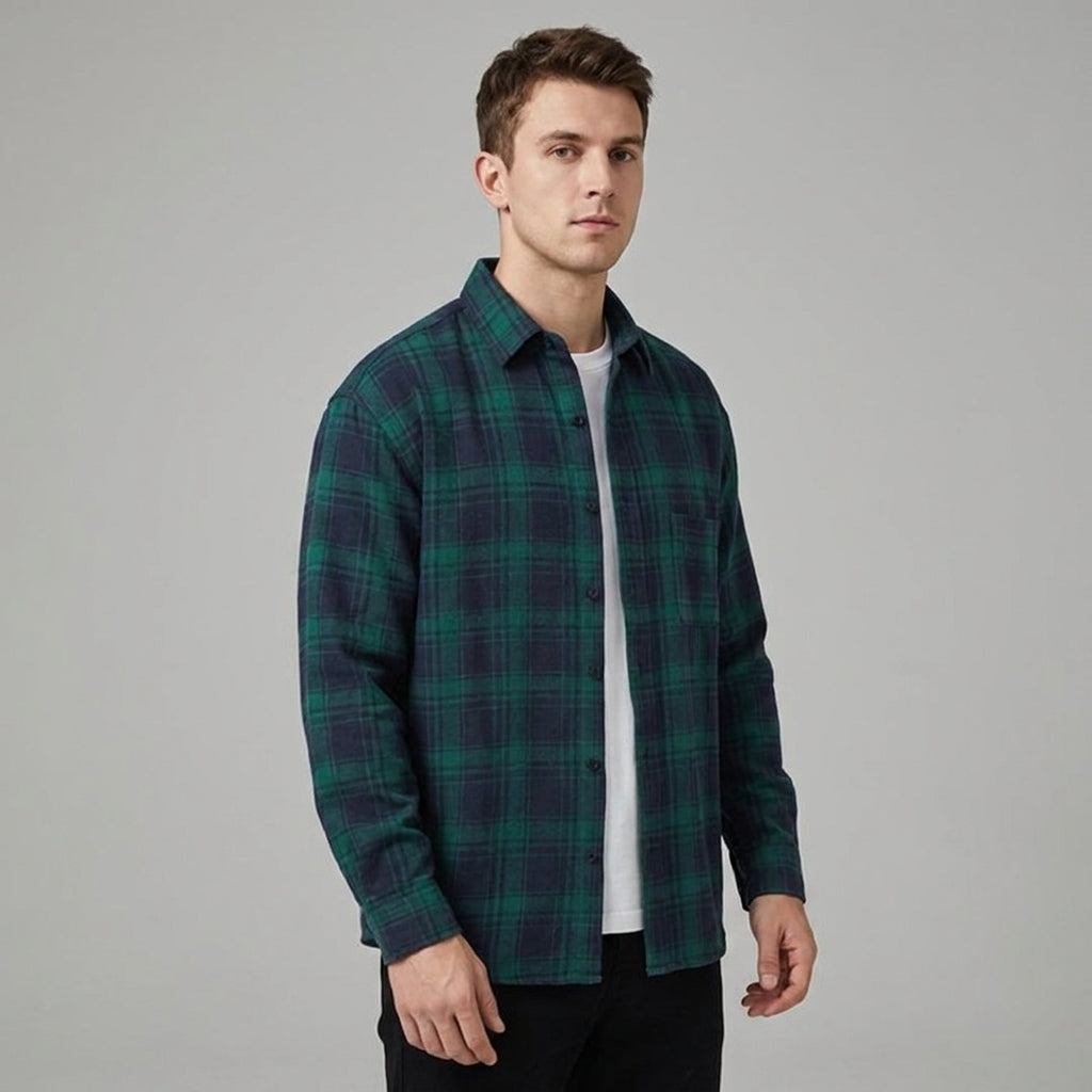 Herren Karierte Overshirt Knopfverschluss Casual Sommer-Velnorah