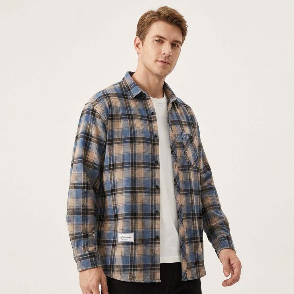 Herren Karierte Overshirt Knopfverschluss Casual Sommer-Velnorah