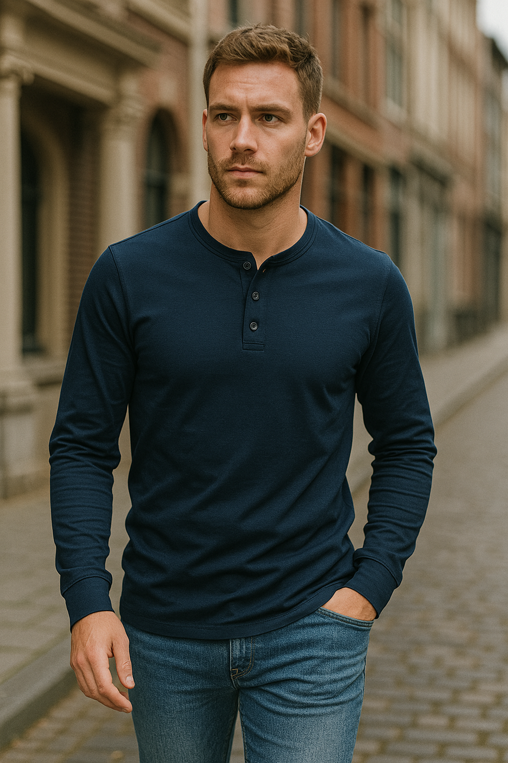 Herren Langarmshirt mit Knöpfen Casual Bequeme Passform-Velnorah