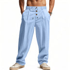Herren Leinenhose lang mit elastischem Bund und Kordelzug