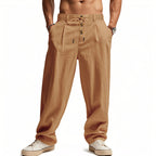 Herren Leinenhose lang mit elastischem Bund und Kordelzug