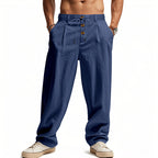 Herren Leinenhose lang mit elastischem Bund und Kordelzug
