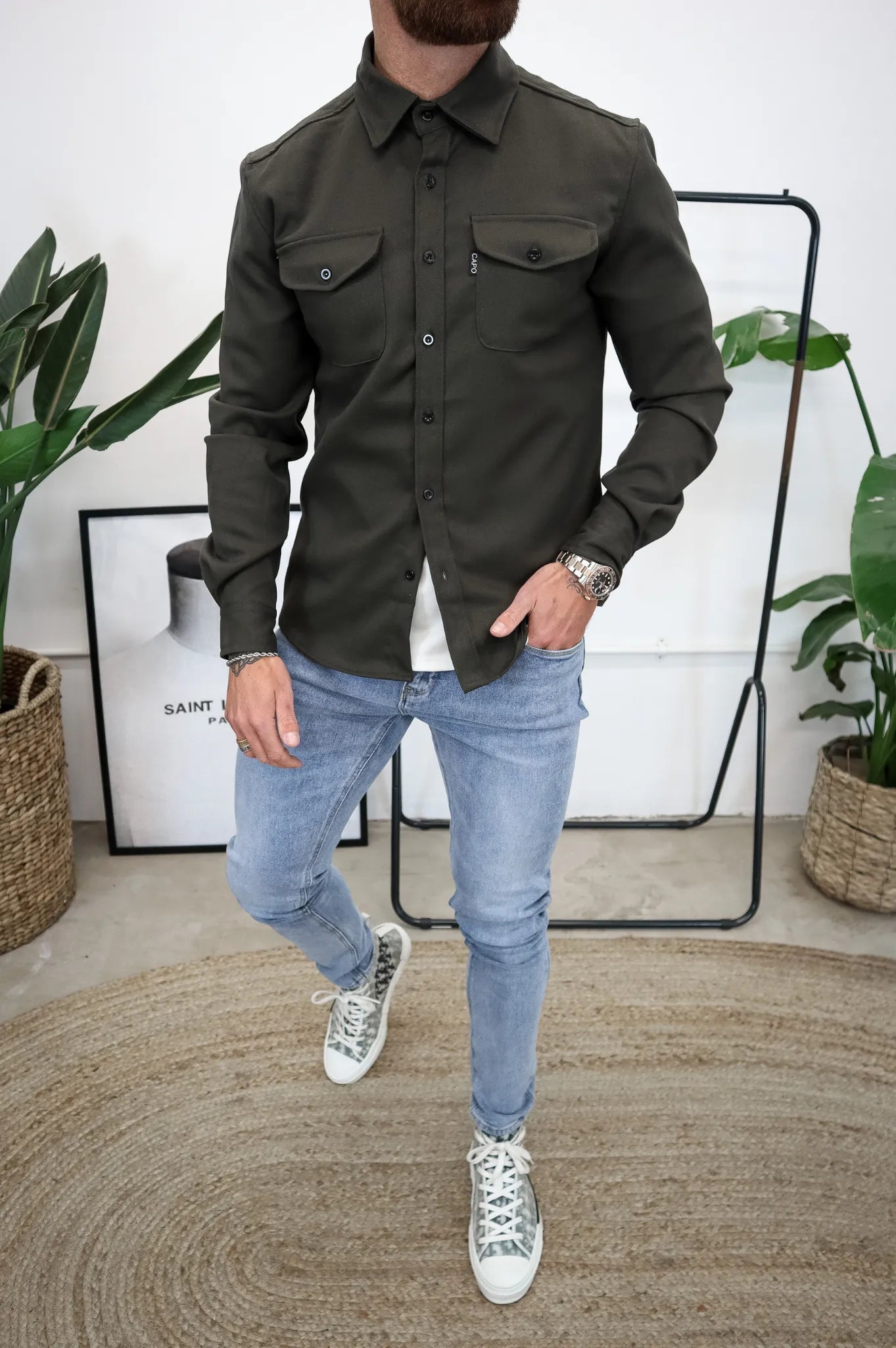 Herren Overshirt Jacke mit Brusttaschen Frühling Herbst Casual Leichtgewicht-Velnorah